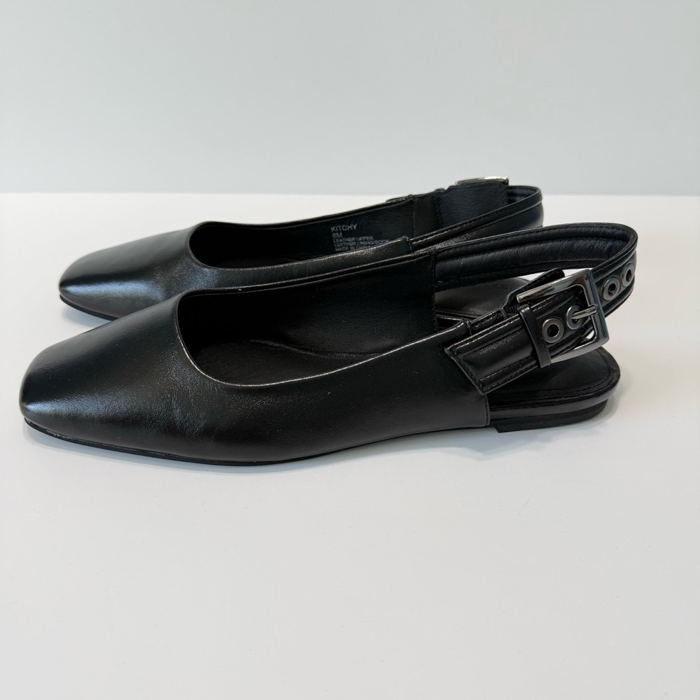 Sanctuary Kitchy Black Leather Slingback Flats Square Toe Buckle Women Size 8